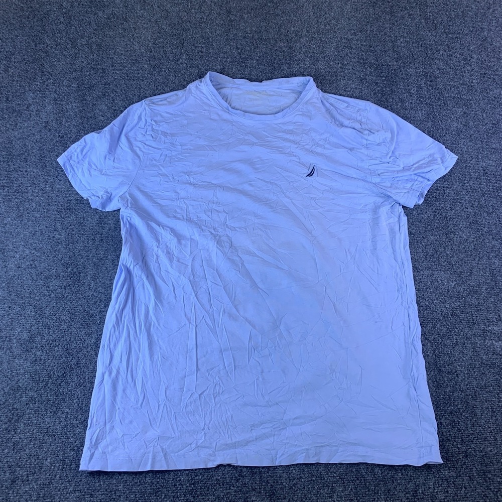 Nautica T-Shirt Mens XL Light Blue Logo Cotton Stretch Short Sleeve Crew Neck